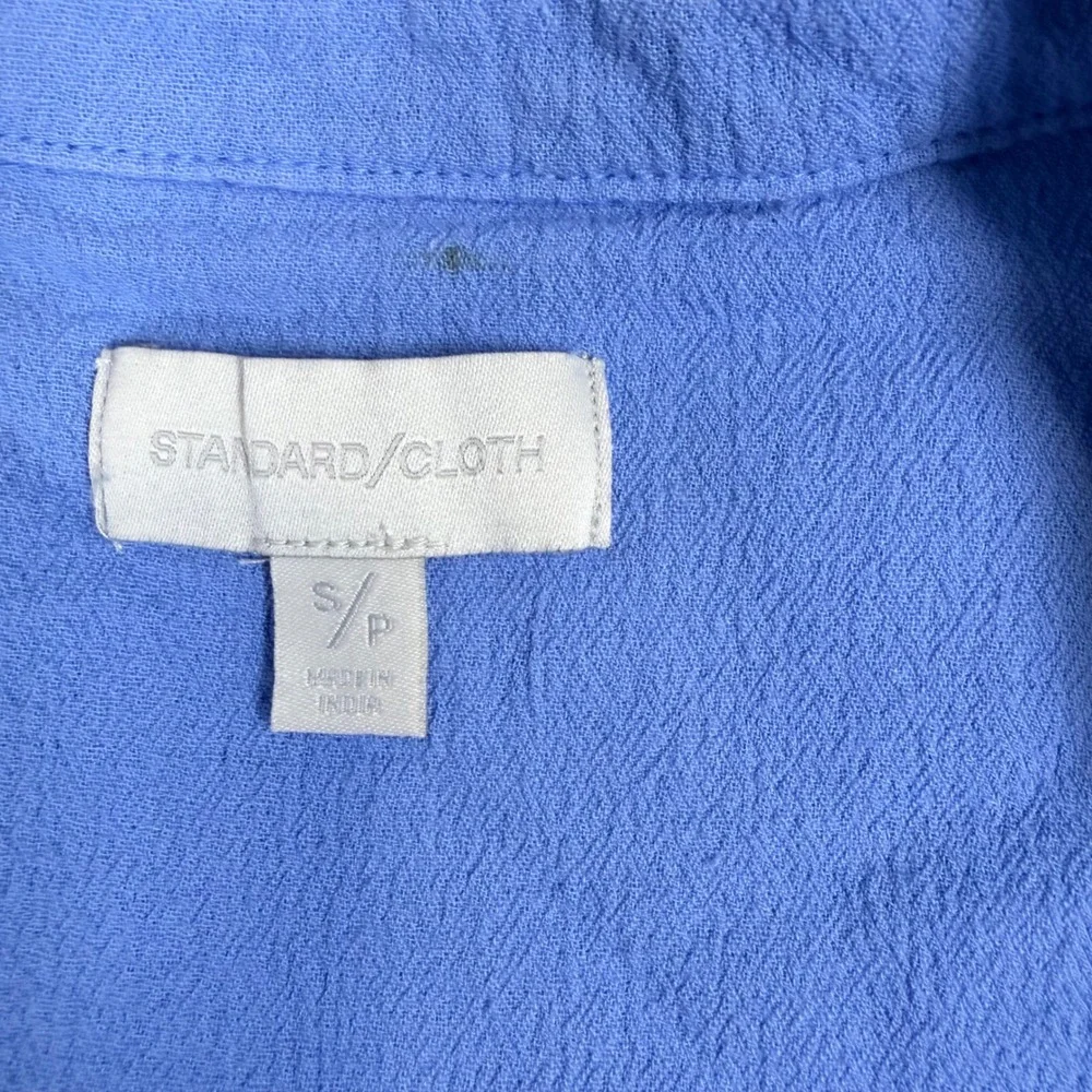Standard Cloth Mens Small Blue Cotton Crinkle Short Sleeve Button Down Shirt